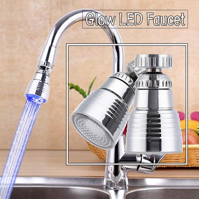 3 Color LED Light Changing Glow Temperature Sensor Shower Stream Water Faucet Tap Round 360Degree Rotate for Kitchen Bathroom 1 PCS