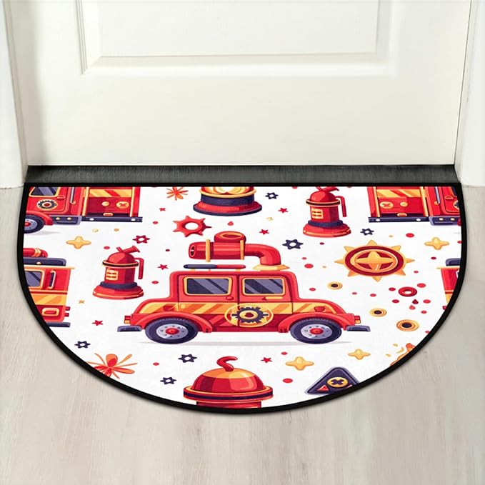 Fire Truck Paint Half-Round Door Mat | Indoor Entrance Half-Moon Rug | Low-Pile | Area Rug, Non-Slip, Absorbent Semi-Circle Welcome Mats for Kitchen, Patio, and Home Decor | 36x24 Inches