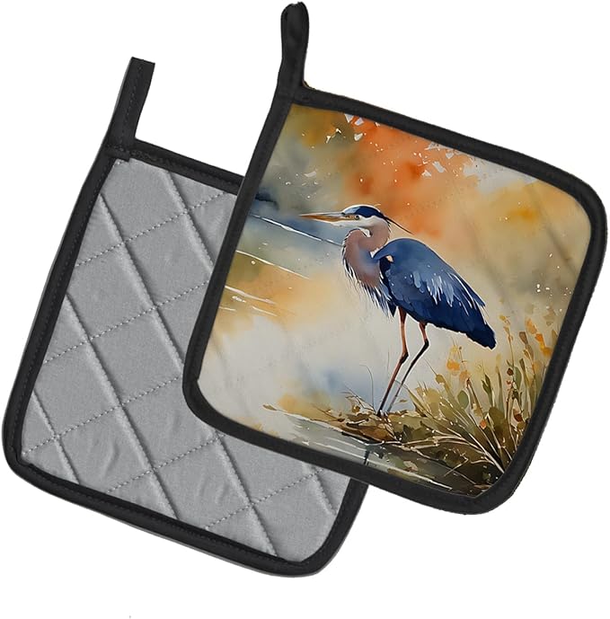 Caroline's Treasures Blue Heron Pair of Pot Holders Kitchen Heat Resistant Pot Holders Sets Oven Hot Pads for Cooking Baking BBQ, 7 1/2 x 7 1/2