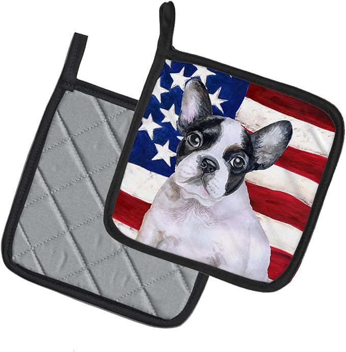 Caroline's Treasures BB9710PTHD French Bulldog Black White Patriotic Pair of Pot Holders Kitchen Heat Resistant Pot Holders Sets Oven Hot Pads for Cooking Baking BBQ, 7 1/2 x 7 1/2