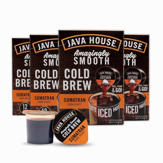 Java House Cold Brew Coffee Concentrate Single Serve Liquid Pods, Sumatran, 1.35 Fl Oz (Pack of 48)