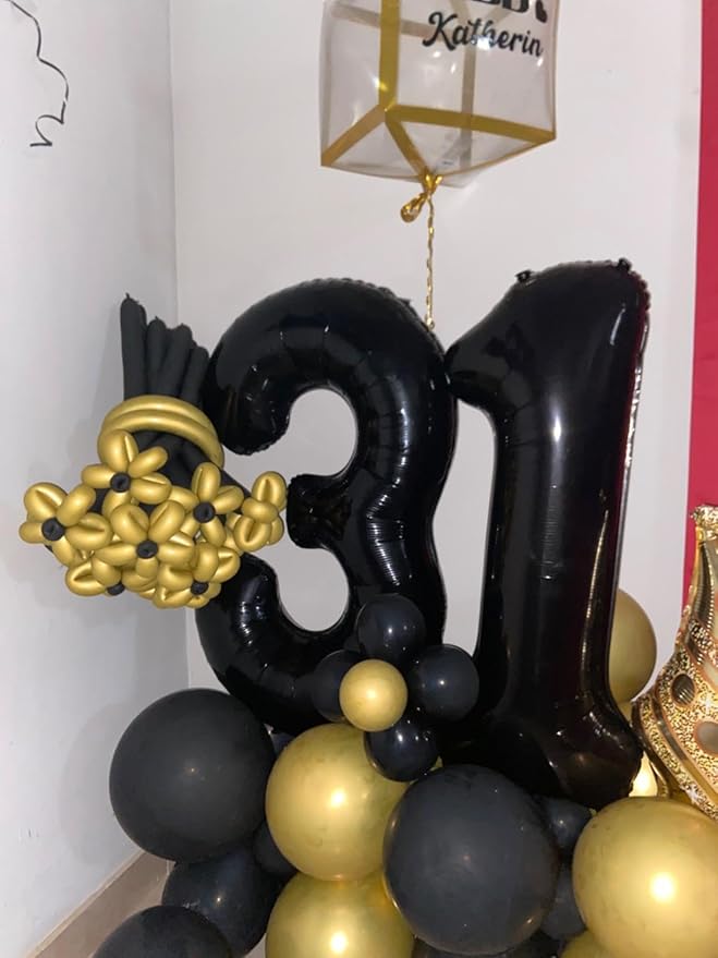 13 Balloons Number, 31 Balloons, 13th Black Party Decorations 40 In Big 31st for Women Men Engagement, Wedding, Celebration Party, Graduations, Photo Shoot