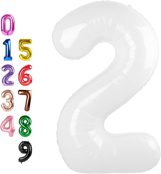 White Birthday Two Balloons Number, Balloon Numbers 2 for Girl Boy Baby Shower, Numbers 40 Inch for 2 12 22 2025 Graduation Party Wedding Anniversaries Celebration