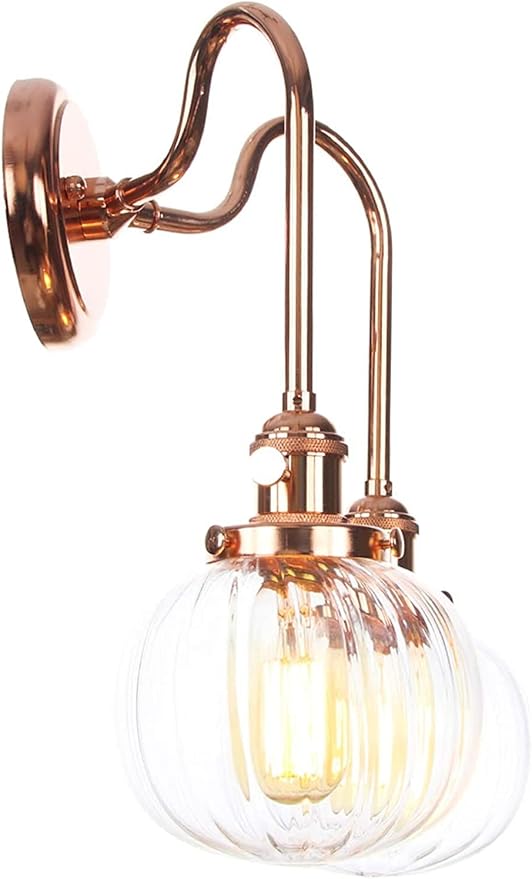 Wall Lamps with Switch, 2-Lights Rose Gold Bathroom Vanity Lights Wall Mounted Lighting Clear Glass Lampshade Wall Sconces(Color:E)
