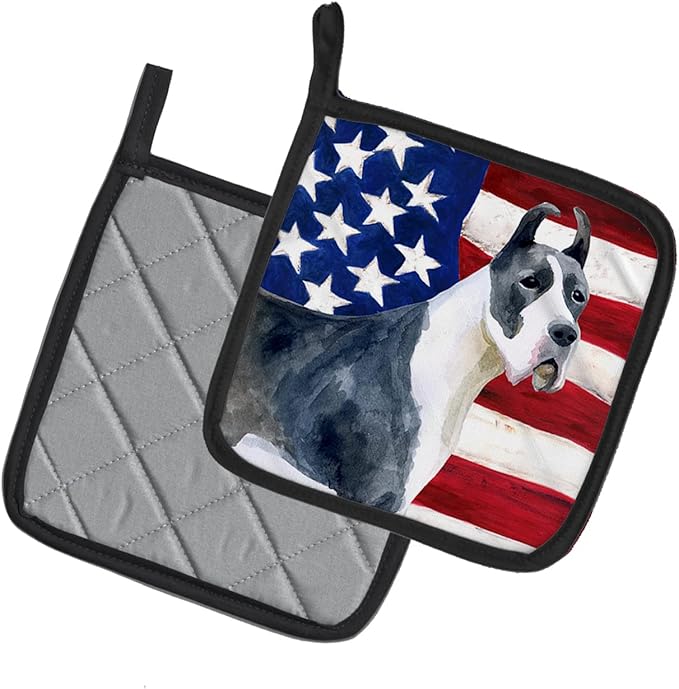 Caroline's Treasures BB9643PTHD Harlequin Great Dane Patriotic Pair of Pot Holders Kitchen Heat Resistant Pot Holders Sets Oven Hot Pads for Cooking Baking BBQ, 7 1/2 x 7 1/2