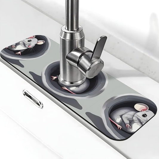 Mouse in the Hole Printed Faucet Absorbent mat, Suitable for bathrooms, Kitchens, and Other Sink Areas.