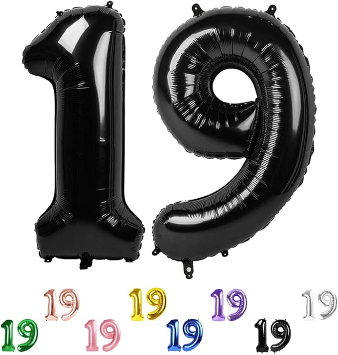 Black Number Balloon 19, Number Balloons, 40 Inch Ballon for 19th Girl Boy Birthday Party, Photo Prop, Wedding Anniversaries Events