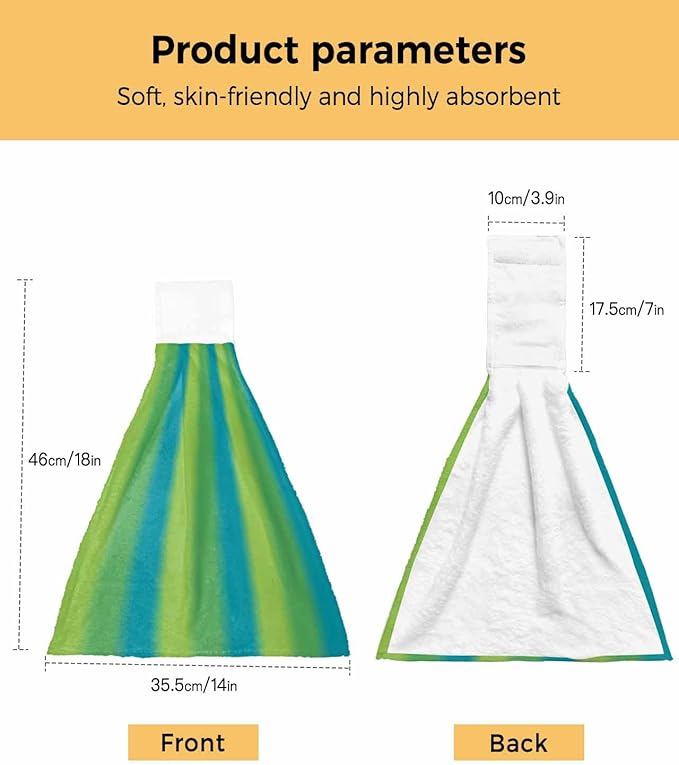 Alandar Home Kitchen Tie Towel Set of 1, Green Blue Vertical Stripes Absorbent Soft Hand Towels for Bathroom Hanging Towels, Gradient Stripes Seamless Fast Drying Cleaning Cloth with Loop