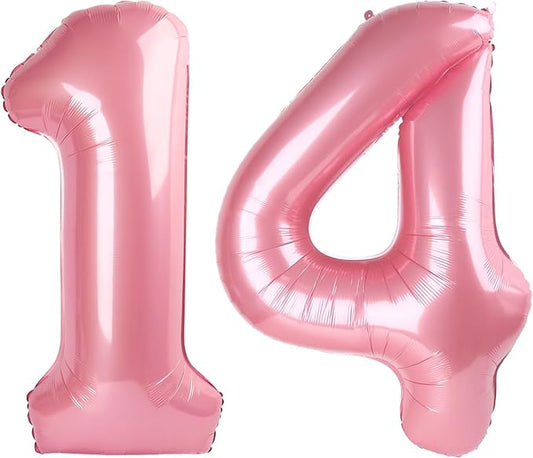 Pink 14 Balloon Number Ballon for 14th Birthday Decorations, 40 Inch Big Balloons for 14 41 Anniversaries Celebration Graduation Wedding