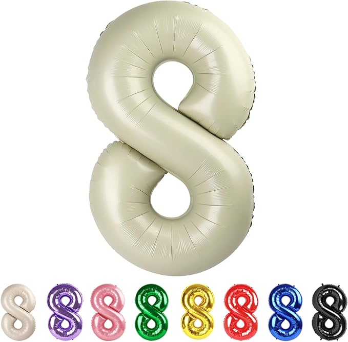 8 Balloons Numbers Birthday Decorations for Women Men, Number Balloons 40 In, Cream Birthday Party Decorations Big Balloons for 18 28 48 Wedding, Celebration Party, Graduations