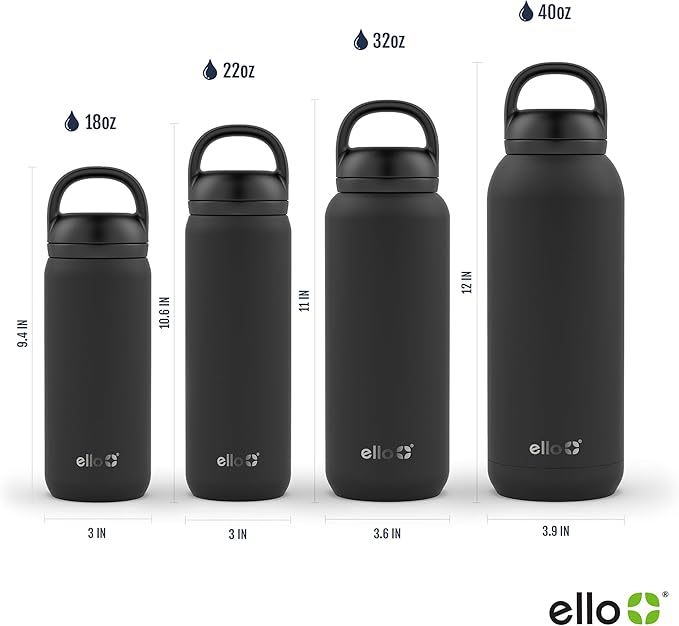 Ello Cooper Twist 32oz Stainless Steel Water Bottle with Chug Lid | Leak Proof | Double Walled and Vacuum Insulated | Built in Carry Loop | Dishwasher Safe | Gray