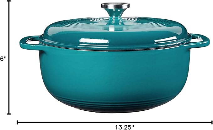 Lodge Essential Enamel Cast Iron Dutch Oven - Perfect for Bread Baking, Braising, Marinating & Slow Cooking - Features Moisture-Sealing Lid & Dual Handles - Kitchen Essentials - 6 Quarts - Lagoon