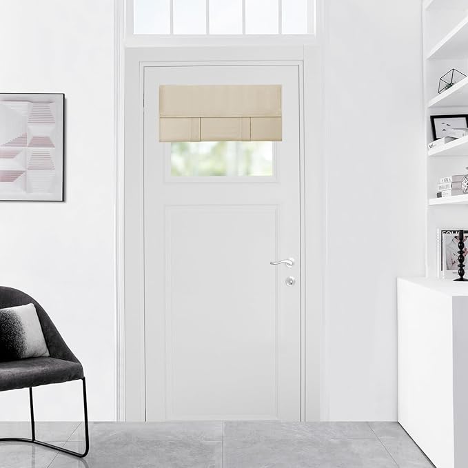 WdFour Soft Blackout Silk Look Satin Door Panels, Elegance French Door Curtains for Privacy, Easy Installed, Room Darkening (25W x 20L, 1 Panel, Beige)