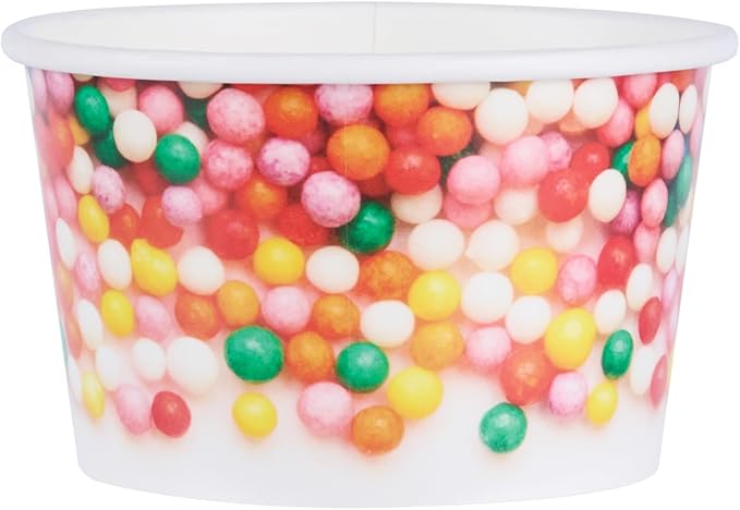 Coppetta 8 Ounce Dessert Cups, 50 Greaseproof Ice Cream Cups - Lids Sold Separately, For Hot And Cold Foods, White Paper Yogurt Bowls, Round Sprinkle Design, Disposable, Sturdy - Restaurantware