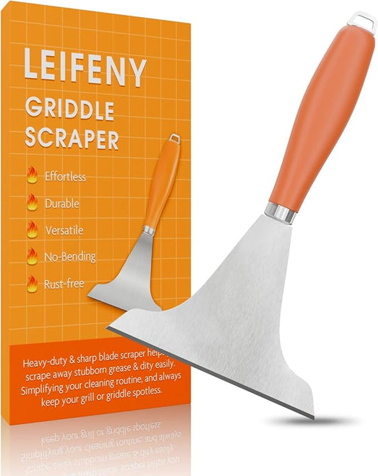 LEIFENY Griddle Scraper, Scrape Tool for Grill Flat Top, Heavy Duty, Multi-Functional, Great Accessories for Cooking and Cleaning