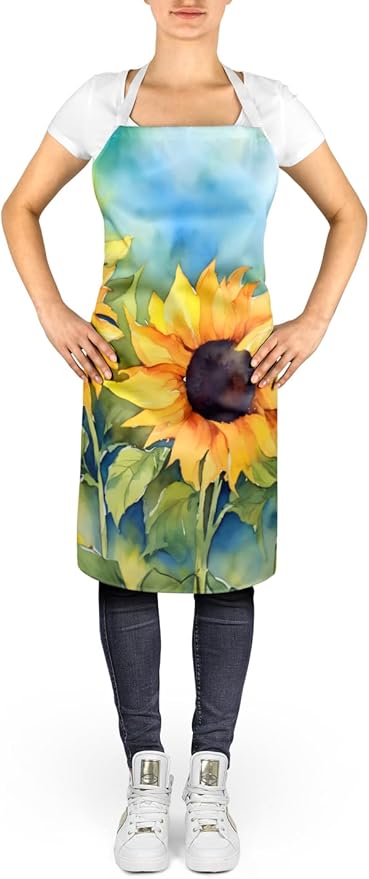 Caroline's Treasures Sunflowers in Watercolor Apron Cooking Kitchen Server Baking Crafts Gardening for Adult Women Men, Unisex, Large, Multicolor