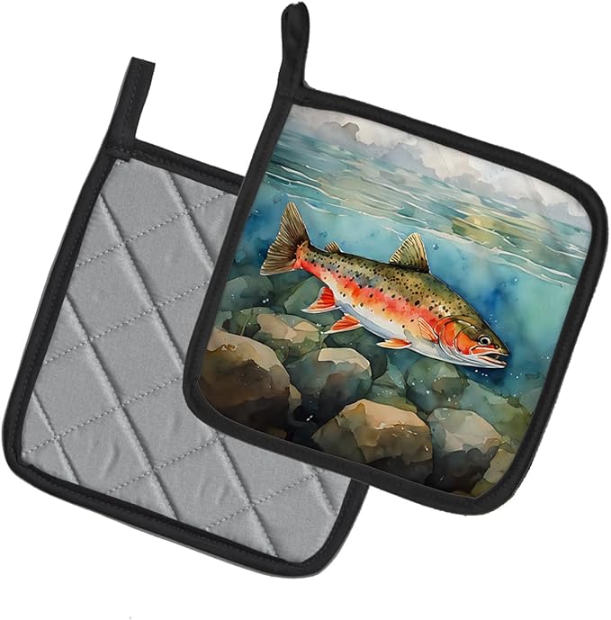 Caroline's Treasures Brook Trout Pair of Pot Holders Kitchen Heat Resistant Pot Holders Sets Oven Hot Pads for Cooking Baking BBQ, 7 1/2 x 7 1/2