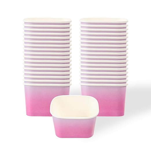 Restaurantware Paper Cups 200 Count 12 Ounce Square Disposable Ice Cream Containers, Leak-Resistant Paper Dessert To Go Cups, Hot And Cold Food, Durable Purple And Blue Ombre Design