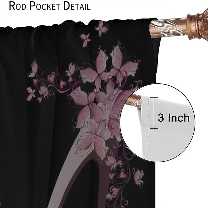 Heels Shoes Window Curtain,Retro Lady Women Pink Floral Butterfly Print Home Deocr Curtains for Kitchen Cafe Bedroom Dining Room Office Living Room Drapes, 42x54 in