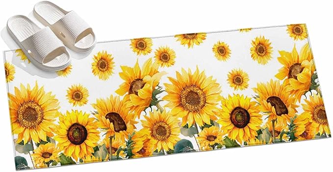 Runner Rug for Bedroom Hallway, Summer Pastoral Sunflower Kitchen Runner Rugs Area Rug 2x6ft, Farmhouse Yellow Flower Washable Soft Floor Carpet for Entryway Stair