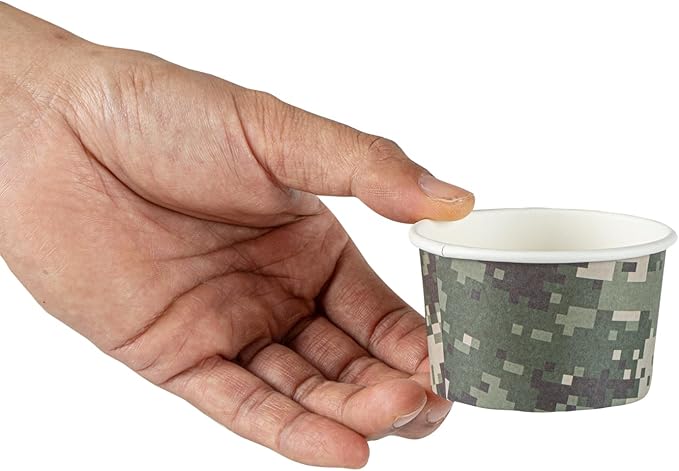 Restaurantware Coppetta 3-Ounce Dessert Cups, 200 Disposable Ice Cream Cups - Lids Sold Separately, Sturdy, Camouflage Paper FroYo Bowls, For Hot And Cold Foods, Perfect For Gelato Or Mousse