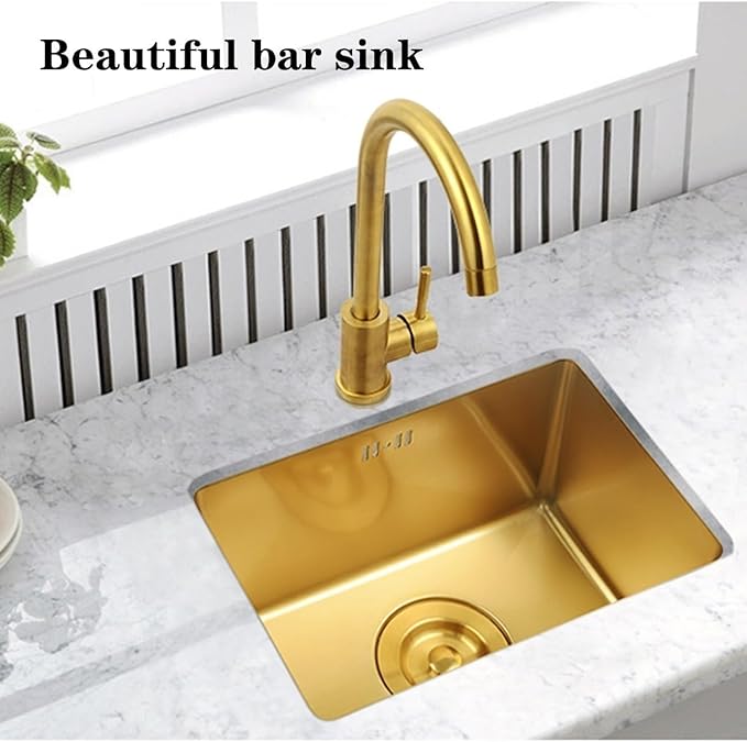 Single Bowl Space-Saving Mini Sink Compact Kitchen Sink Undermount Sink Gold Stainless Steel Restaurant Studio Sink Utility Sink for Small Areas Faucet Sink Combo (Gold 60 * 40cm)
