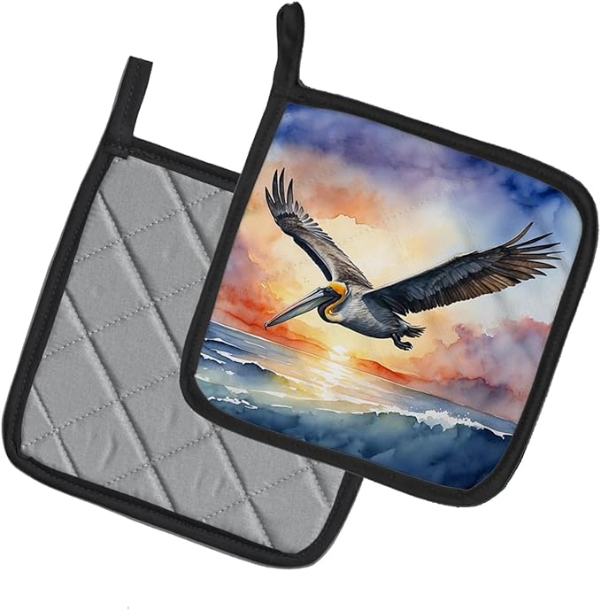 Caroline's Treasures Pelican Fyling at Sunrise Pair of Pot Holders Kitchen Heat Resistant Pot Holders Sets Oven Hot Pads for Cooking Baking BBQ, 7 1/2 x 7 1/2