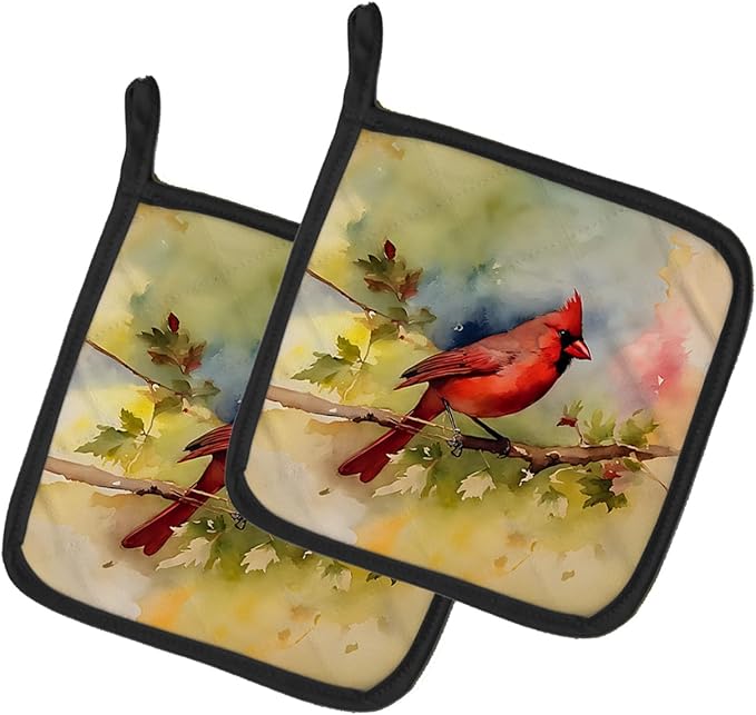 Caroline's Treasures Cardinal Pair of Pot Holders Kitchen Heat Resistant Pot Holders Sets Oven Hot Pads for Cooking Baking BBQ, 7 1/2 x 7 1/2