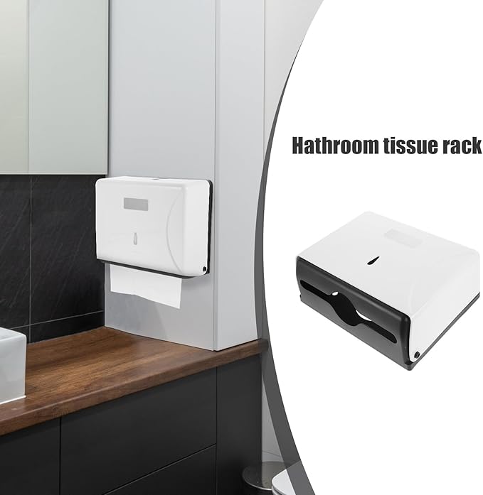 Tofficu Punch-Free Wall-Mounted Paper Towel Dispenser with Adhesive, Bathroom Tissue Holder for Kitchen Office Home, White Multifunctional Touchless Tissue Box for Commercial and Household