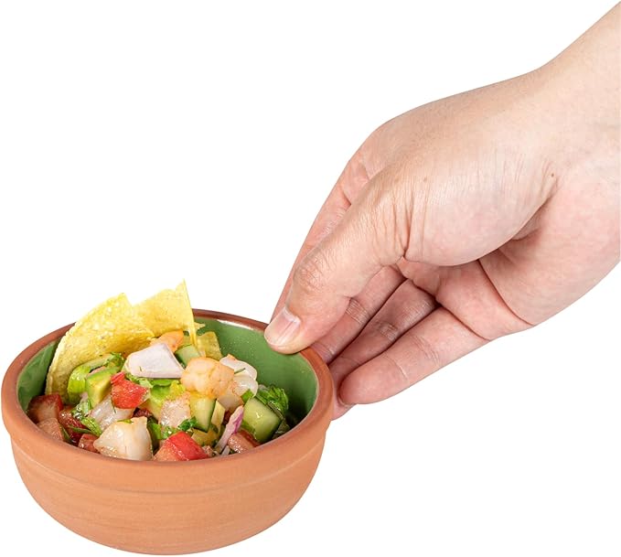 Restaurantware-Terra Tek 5.1 Ounce Terracotta Cazuelas, 2 Green Glazed Clay Pots For Cooking - Oven-Ready, Microwavable, Terracotta Serving Pots, Dishwashable, For Cooking And Serving