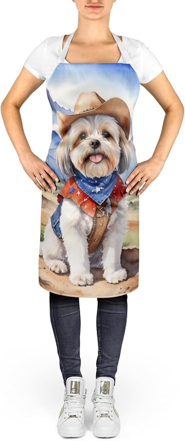 Caroline's Treasures Lhasa Apso Cowboy Welcome Apron Cooking Kitchen Server Baking Crafts Gardening for Adult Women Men, Unisex, Large, Multicolor