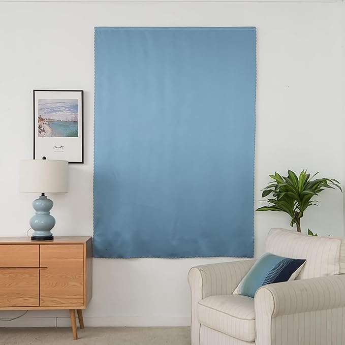 AJAZZ 100% Blackout Self Adhesive Curtains Small Window Short Temporary Blackout Curtains Easy to Install Used for Bedroom Kitchen Window Cover (Light Blue, 35" W x 59" L) 1 Panel