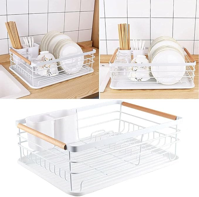 Kitchen Dish Drainer Cutlery Holder Plates Bowls Utensils Rack Drip Tray Sink