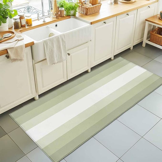 Runner Rug for Bedroom Hallway, Modern Sage Green Gradient Style Kitchen Runner Rugs Area Rug 2x6ft, Farmhouse Ombre Stripe Washable Soft Floor Carpet for Entryway Stair