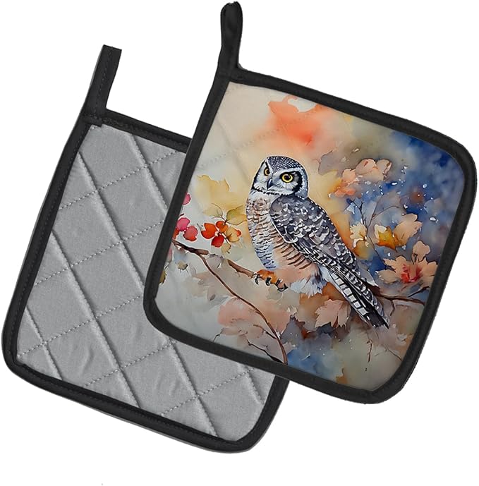 Caroline's Treasures Northern Hawk Owl Pair of Pot Holders Kitchen Heat Resistant Pot Holders Sets Oven Hot Pads for Cooking Baking BBQ, 7 1/2 x 7 1/2