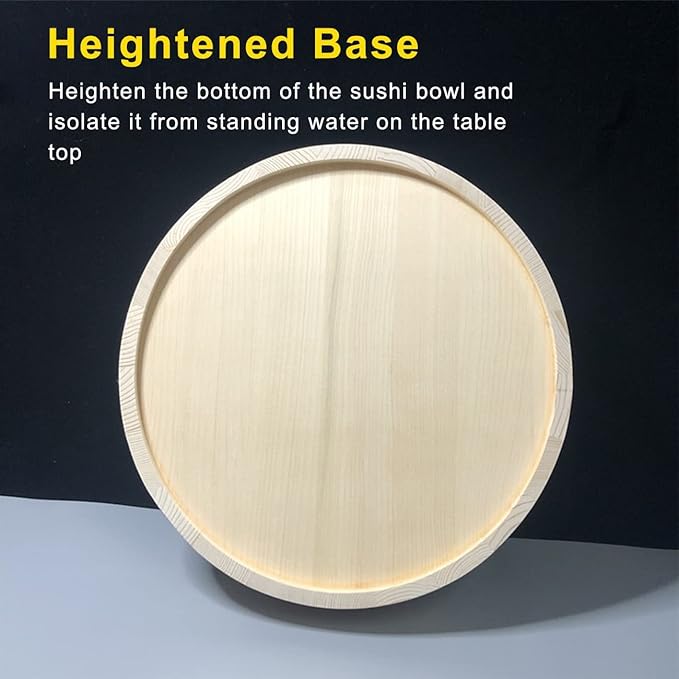 Round Sushi Rice Bowl with Shovel Wooden Hangiri Oke Sushi Rice Tub with Copper Band Rice Mixing Bowl Tub for Restaurant Home Kitchen 36x8cm (62x16cm)