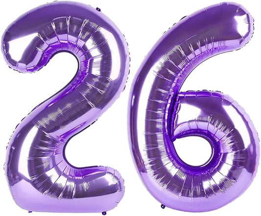 Numbers 26 Balloon, Purple Birthday Party Supplies for 26th, 40 Inch Digital Ballons for Women Men, Large Party Decorations for Engagement, Bridal Shower, Wedding, Anniversary