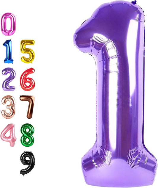 1 Balloons Number for First Birthday, One Balloon Numbers 40 Inch, Purple for Baby Shower, Big Baloon for 1 11 12 13 16 18 21 Birthday Wedding Anniversaries Party