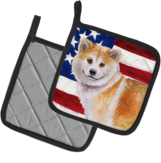 Caroline's Treasures BB9678PTHD Shiba Inu Patriotic Pair of Pot Holders Kitchen Heat Resistant Pot Holders Sets Oven Hot Pads for Cooking Baking BBQ, 7 1/2 x 7 1/2