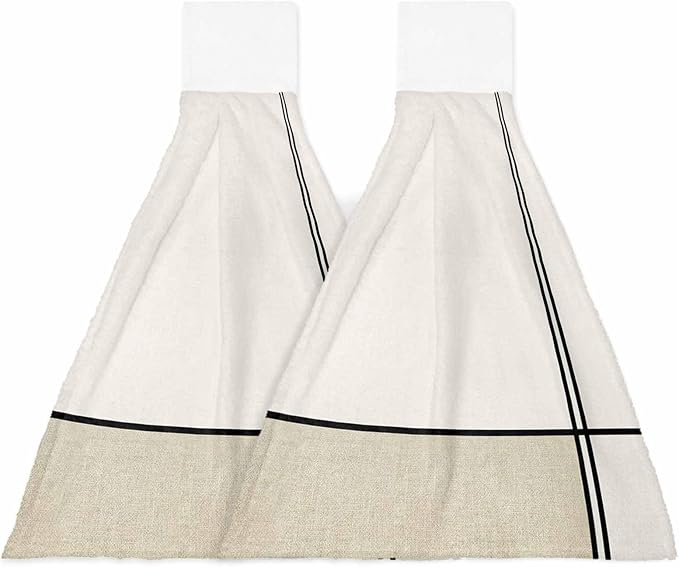Alandar Home Kitchen Tie Towel Set of 2, Abstract Modern Minimalist Art Absorbent Soft Hand Towels for Bathroom Hanging Towels, Lines Color Burlap Splicing Fast Drying Cleaning Cloth with Loop
