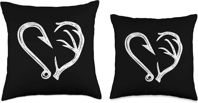 Hook Antler Heart Love Fishing Hunting Fish Deer Hunter Gift Throw Pillow