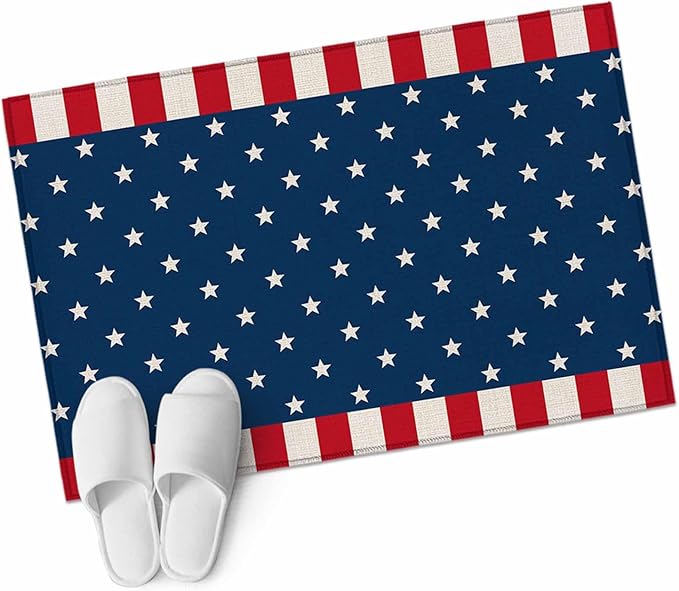 Area Rug 2x3ft, American Independence Day Washable Rugs for Living Room Bedroom, USA Stars on Blue Red White Border Soft Non-Slip Area Rugs Rectangle Floor Carpet for Dining Room