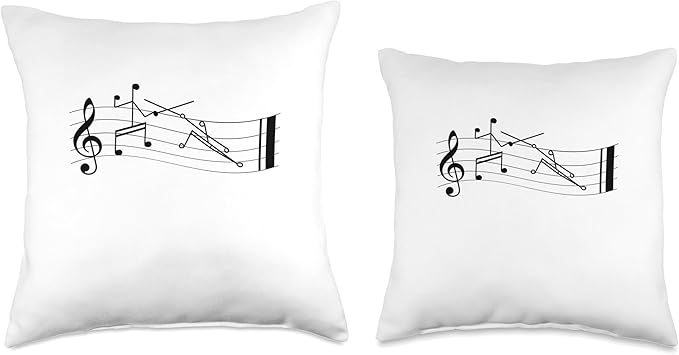 Funny Sheet Music Stick-Figure Music Notes En-Garde whte Throw Pillow