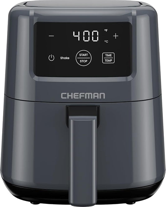 CHEFMAN 2 Qt Mini Air Fryer – Digital Space-Saving Compact Air Fryer with Nonstick and Dishwasher Safe Basket, Quick & Easy Meals in Minutes, Features Digital Timer and Shake Reminder – Grey