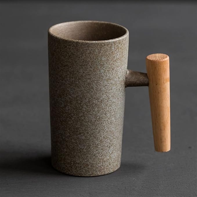 Latte Mug 180ML Vintage Rough Pottery Wooden Handle Coffee Cup High-Grade Exquisite Ceramic Cup Household Milk Cup Mug for Any Kitchen (Color : 1) (Brass)