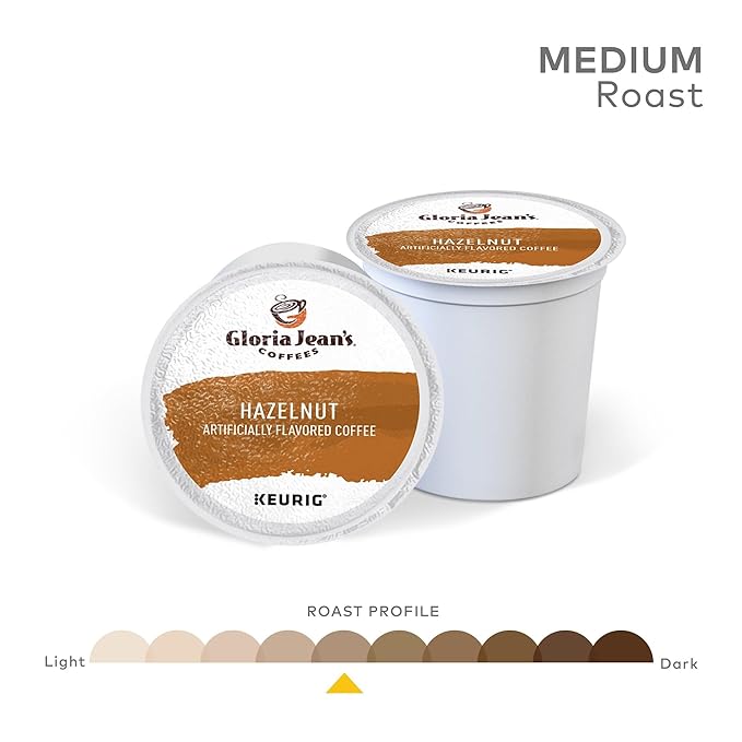 Gloria Jean's Hazelnut Keurig Single-Serve K-Cup Pods, Medium Roast Coffee, 60 Count (6 Packs of 10)