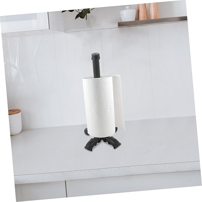 Industrial Iron Art Paper Towel Holder Base Vintage Style Kitchen Paper Towel Stand for Countertop Rustic Farmhouse Design Easy to Install for Dining Room and Kitchen