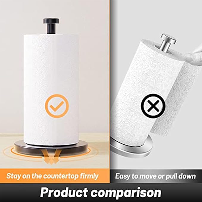 Paper Towel Stand | Standing Kitchen Bathroom Paper Holder - Stainless Steel Countertop Holder, Vertical Towel Dispenser for Bathroom Kitchen
