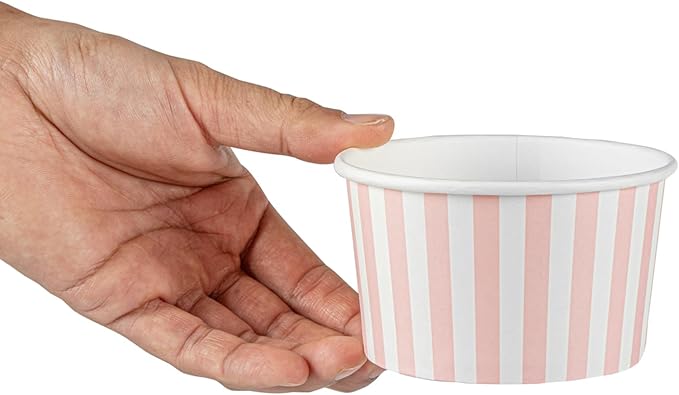 Restaurantware-Coppetta 12-Ounce Dessert Cups, 50 Disposable Ice Cream Cups - Lids Sold Separately, Sturdy, Pink And White Paper FroYo Bowls, For Hot And Cold Foods, Perfect For Gelato Or Mousse