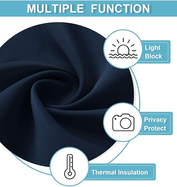 RYB HOME Blackout Door Curtain - Privacy Thermal Insulated Front/Tricia/Patio French Door Window Curtains Sidelight Curtain Tie up Shade, W34 x L40 inch, 1 Panel, Navy